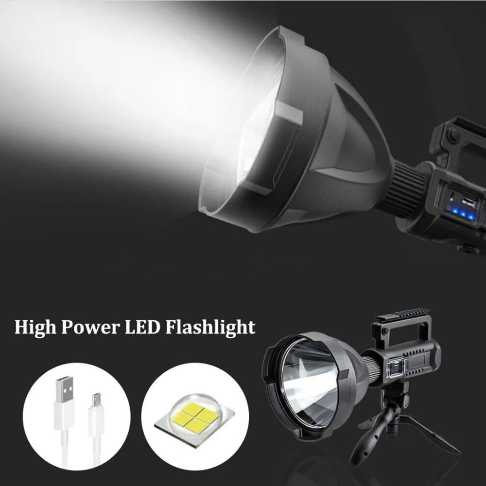 Rechargeable Spotlight Flashlight High Lumens, 3000 Lumens Super Bright Led Searchlight with Tripod and USB Output, IPX5 Waterproof 4 Modes Handheld Spotlight for Camping Hiking
