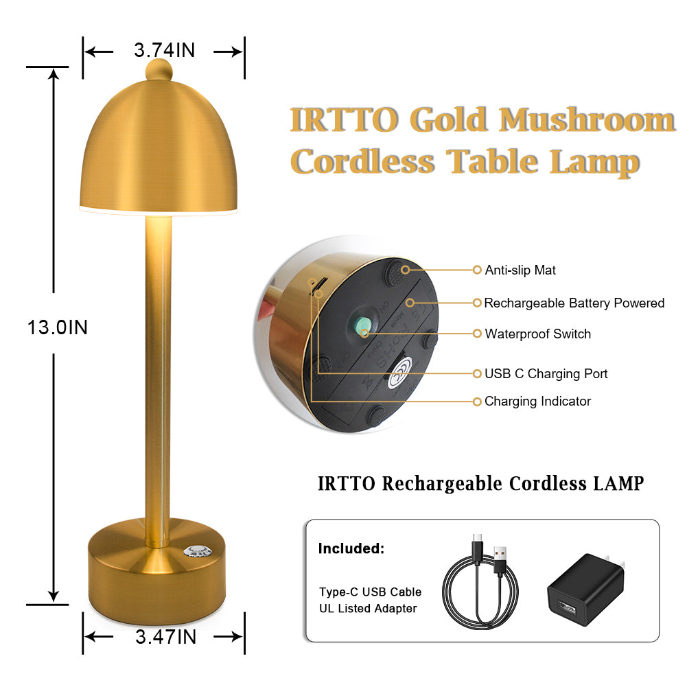 Cordless Table Lamp Mushroom Gold