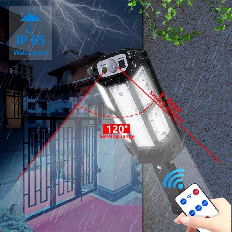 ikaufen LED Solar Wall Light , IP65 Waterproof Solar Flood Lights Outdoor Motion Sensor with Remote Control, Dusk to Dawn Solar Street Light for Garden Yard Parking Lot