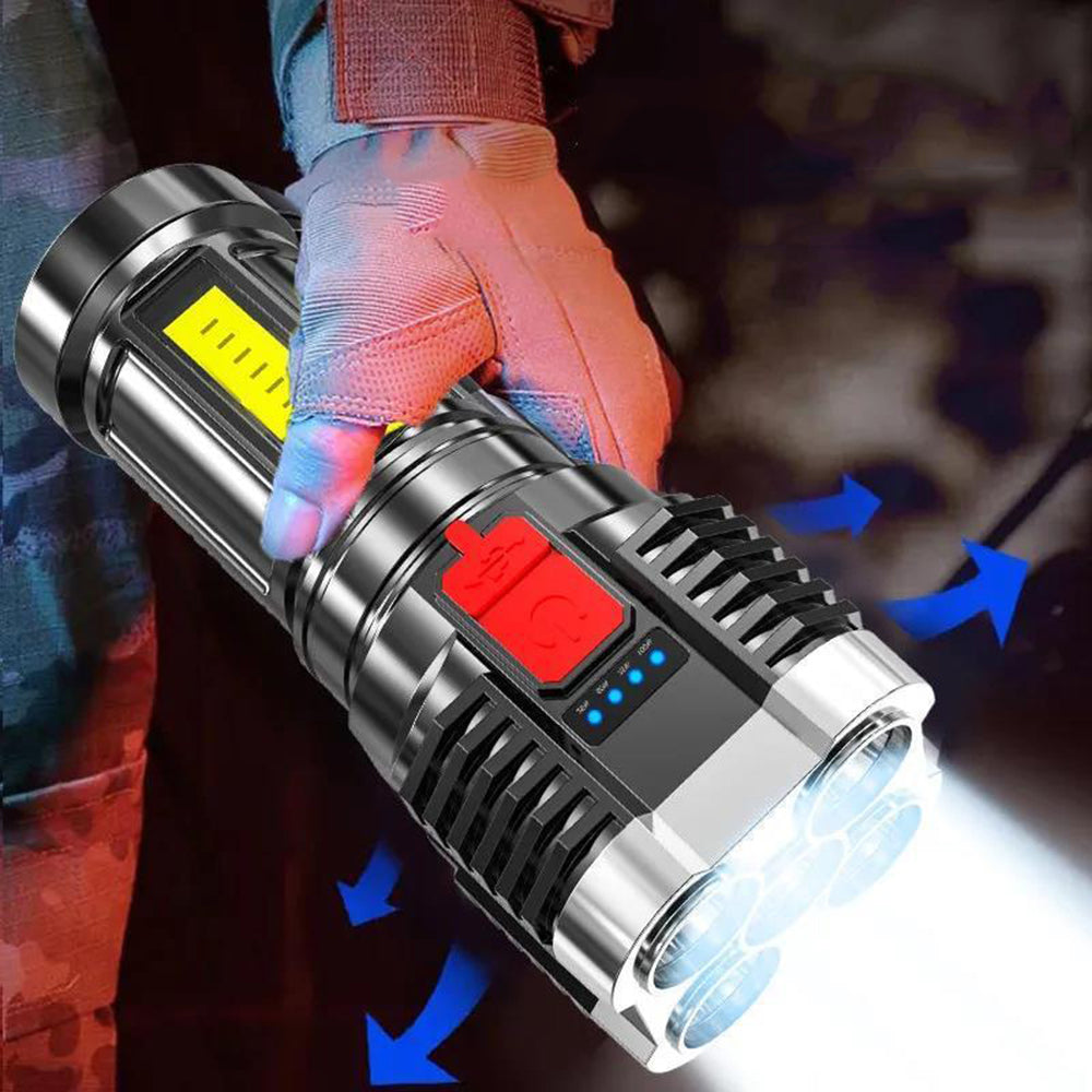 Rechargeable Tactical Flashlight with Advanced COB LED Tech โ USB Rechargeable Flashlights, Water-Resistant Work Light, 3 Light Settings, Emergency Floodlight, Real-Time Power Monitoring
