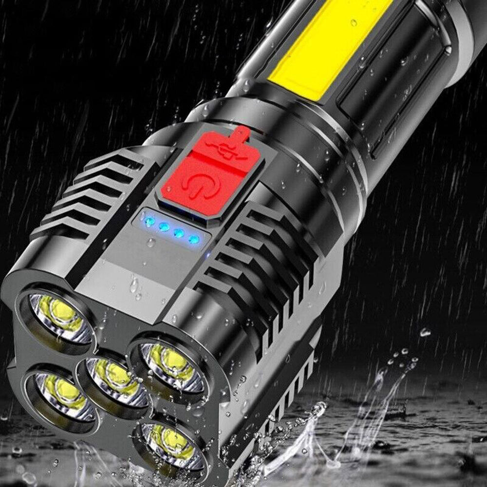 Rechargeable Tactical Flashlight with Advanced COB LED Tech โ USB Rechargeable Flashlights, Water-Resistant Work Light, 3 Light Settings, Emergency Floodlight, Real-Time Power Monitoring