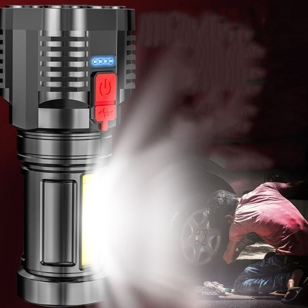 Rechargeable Tactical Flashlight with Advanced COB LED Tech โ USB Rechargeable Flashlights, Water-Resistant Work Light, 3 Light Settings, Emergency Floodlight, Real-Time Power Monitoring