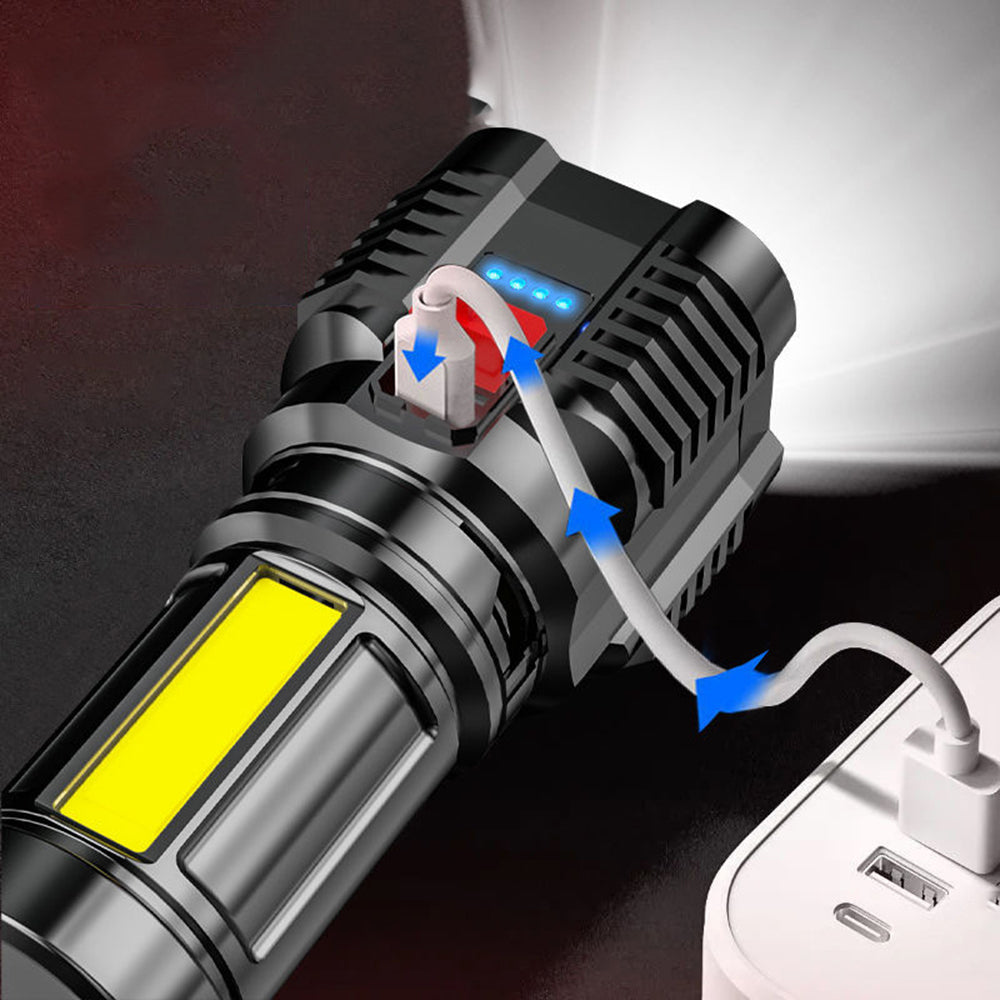 Rechargeable Tactical Flashlight with Advanced COB LED Tech โ USB Rechargeable Flashlights, Water-Resistant Work Light, 3 Light Settings, Emergency Floodlight, Real-Time Power Monitoring