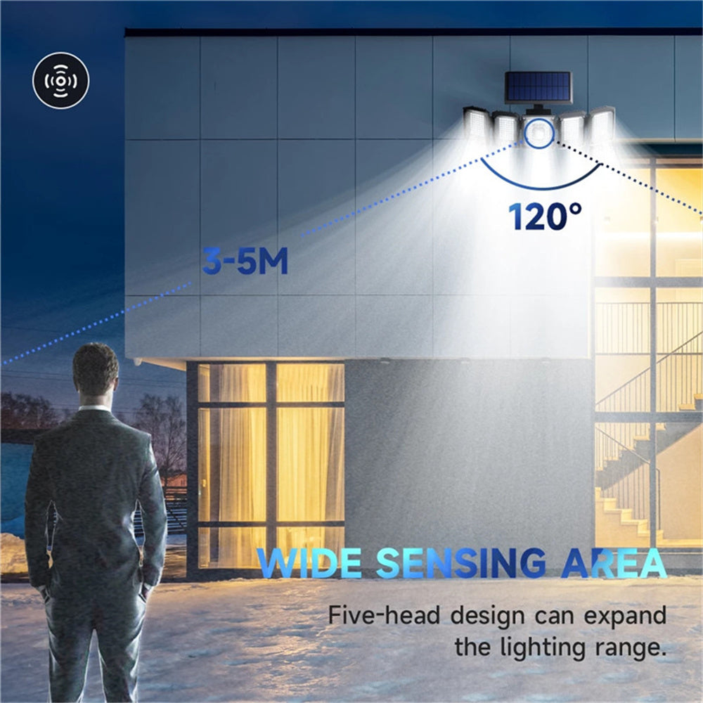 Solar Lights Outdoor 5000LM 7000K Motion Sensor Lights, Bright Solar Flood Lights Waterproof 270° Wide Angle Illumination, 5 Heads Solar Security Wall Lights for Garage Yard Patio