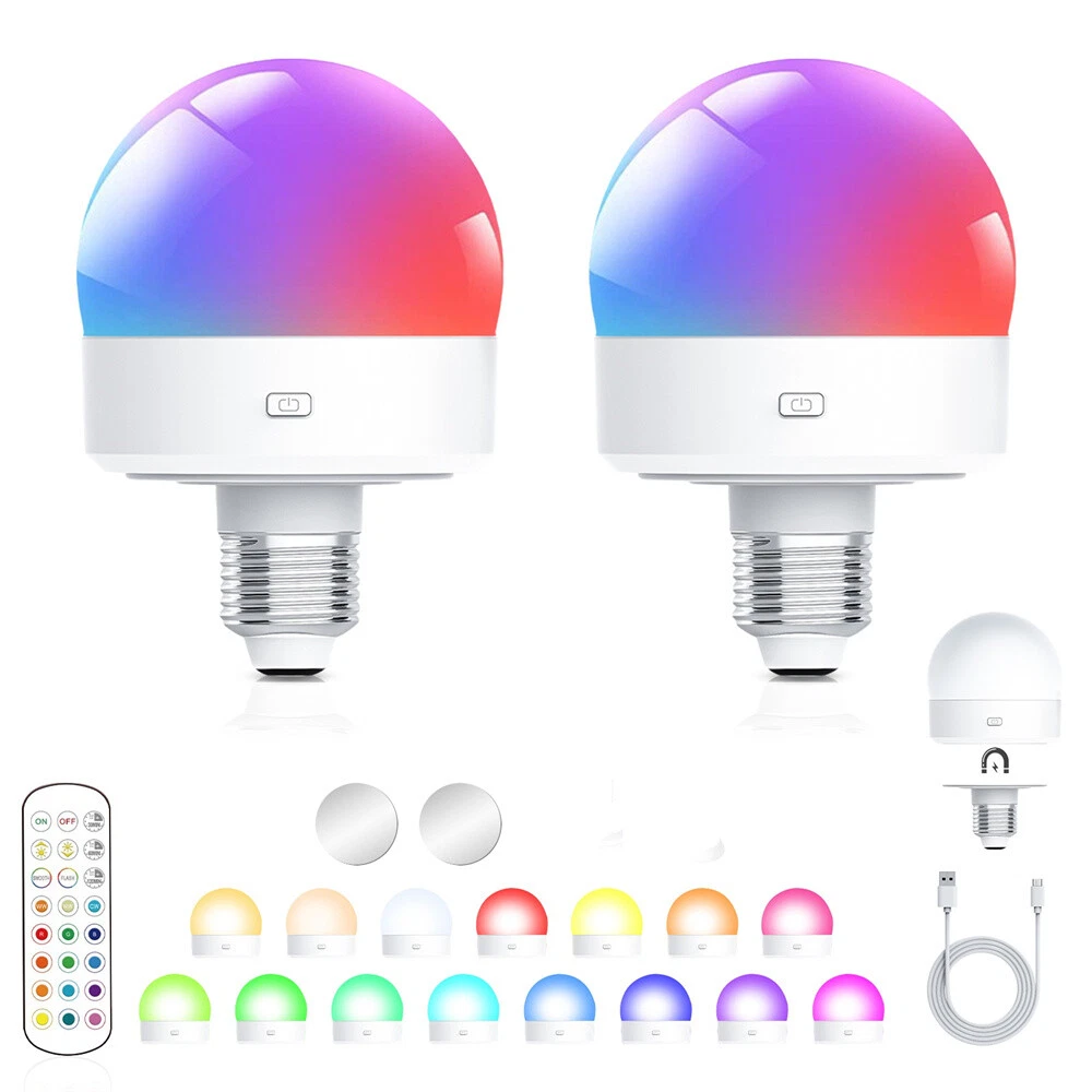 2 Pcs Rechargeable Light Bulb with 1 Pc Remote