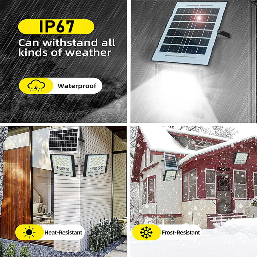 2 Pack 100W LED Solar Flood Lights Outdoor with Remote,Dusk to Dawn Solar Security Street Light Waterproof IP67 for Fence,Garden,Pool,Barn,Lawn,Flag Pole White