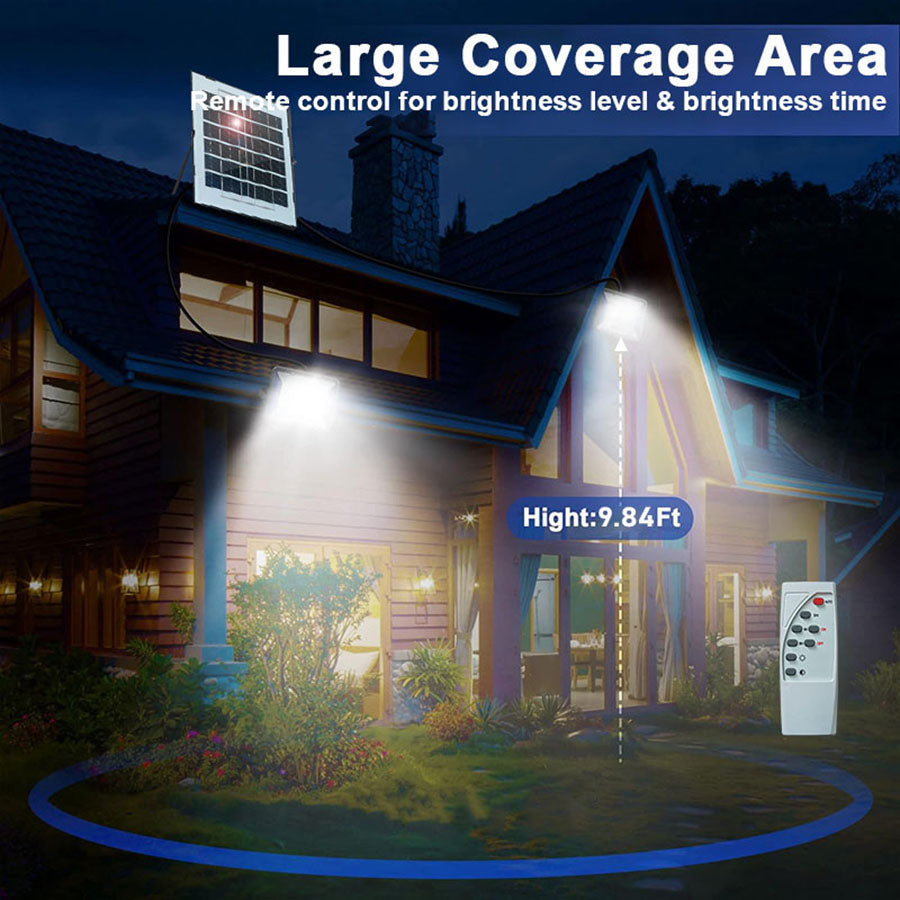 2 Pack 100W LED Solar Flood Lights Outdoor with Remote,Dusk to Dawn Solar Security Street Light Waterproof IP67 for Fence,Garden,Pool,Barn,Lawn,Flag Pole White