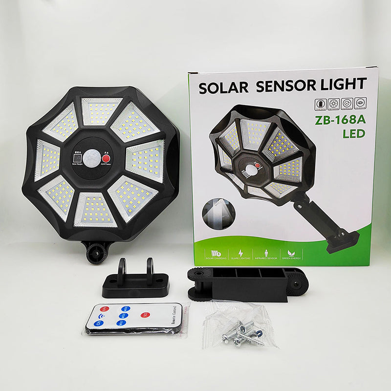 Solar Lights Outdoor, 168LED 6500K Flood Light Dusk to Dawn, 8 Sides Solar Outdoor Lights with Motion Sensor, IP66 Waterproof Solar Street Lights Outdoor for Yard, Pools