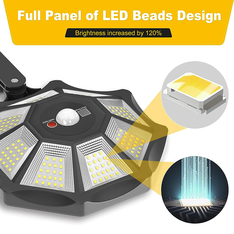 Solar Lights Outdoor, 168LED 6500K Flood Light Dusk to Dawn, 8 Sides Solar Outdoor Lights with Motion Sensor, IP66 Waterproof Solar Street Lights Outdoor for Yard, Pools