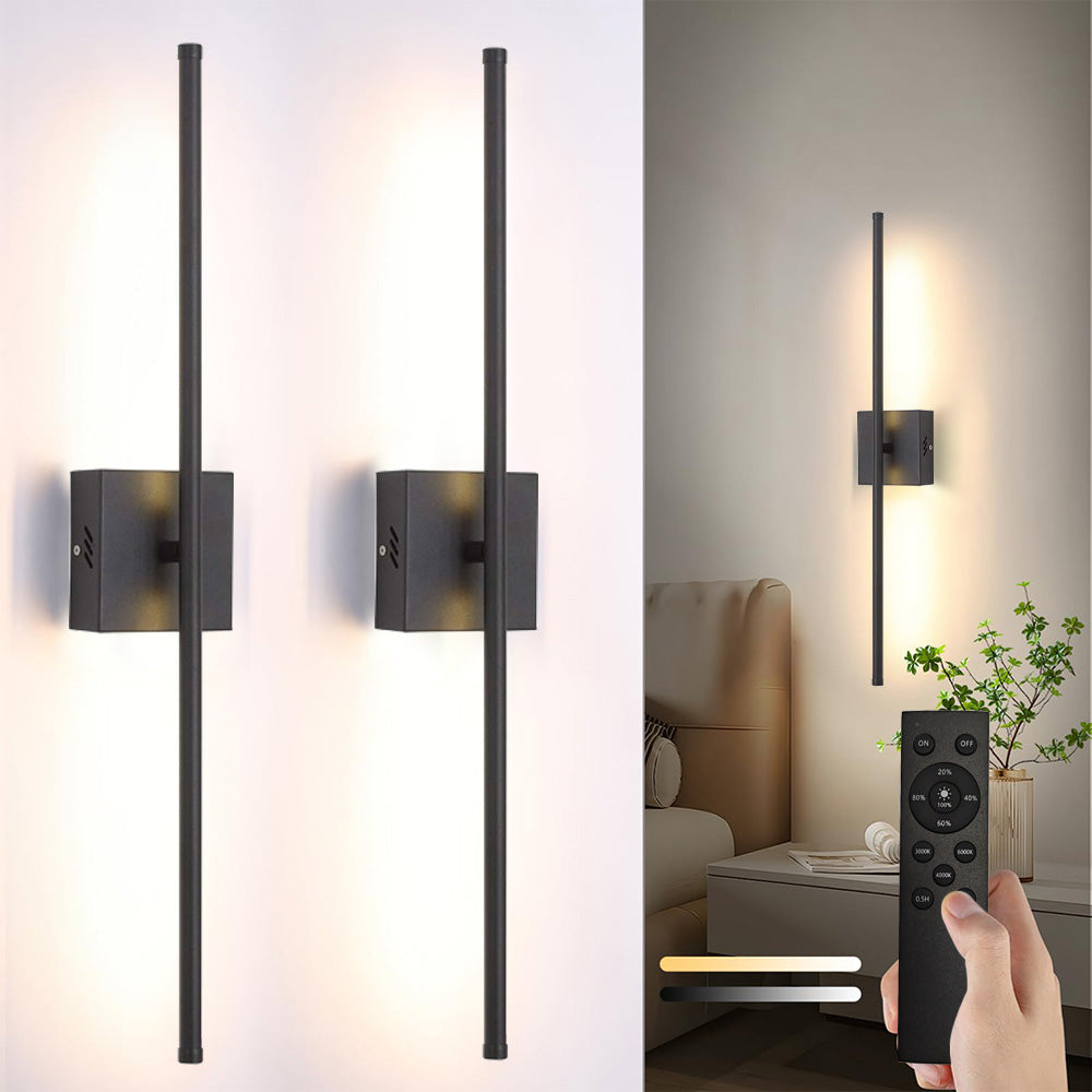 Modern Wall Sconces Set of Two, Dimmable Hardwired Wall Sconces, 350° Rotate, LED Matte Black Wall Light Fixtures, 3000K Warm Light Wall Lamp for Bathroom, Living Room, 27.8 Inch (2 Pack)