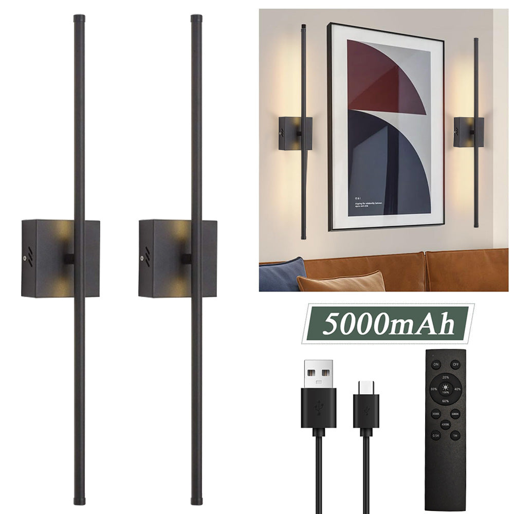 Modern Wall Sconces Set of Two, Dimmable Hardwired Wall Sconces, 350° Rotate, LED Matte Black Wall Light Fixtures, 3000K Warm Light Wall Lamp for Bathroom, Living Room, 27.8 Inch (2 Pack)