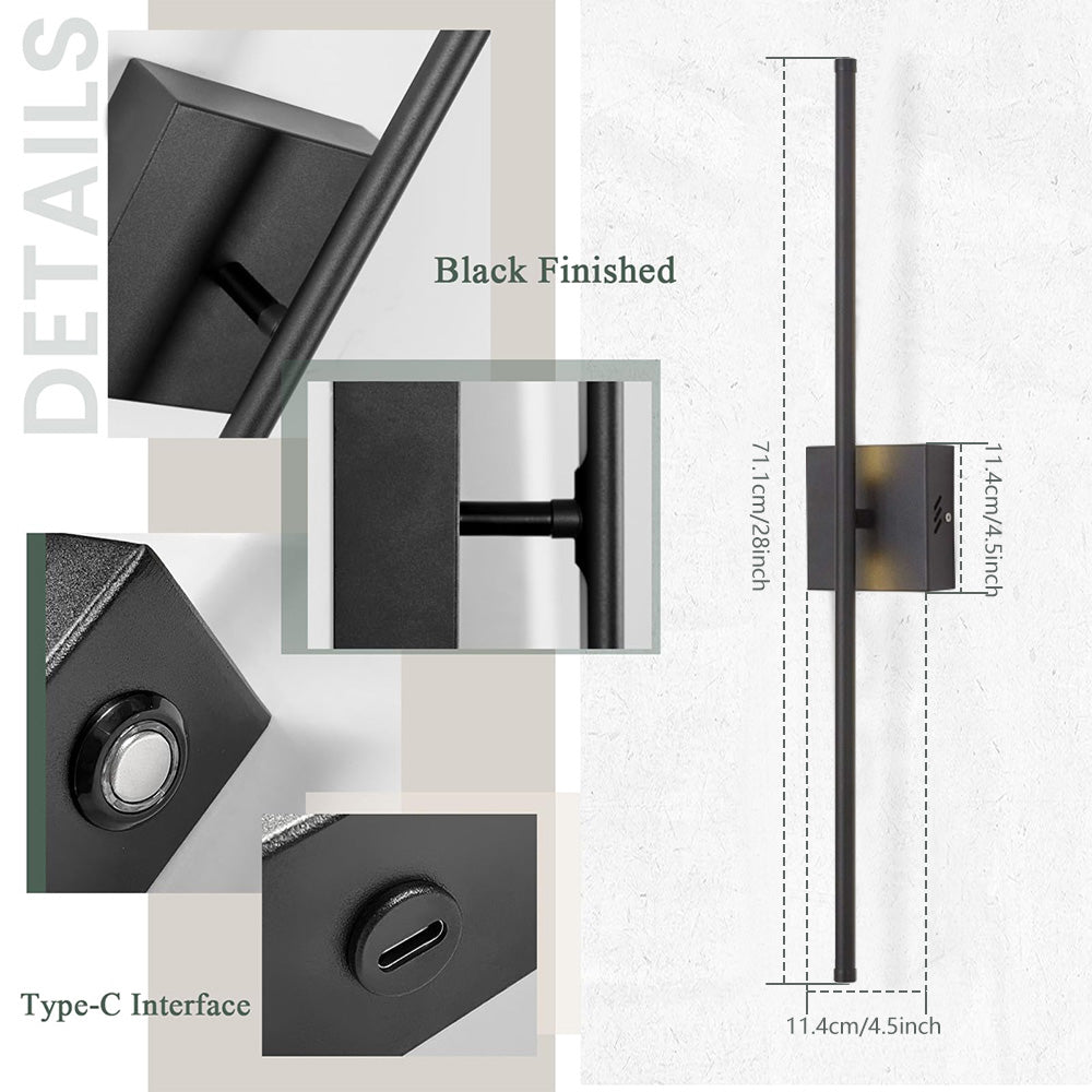 Modern Wall Sconces Set of Two, Dimmable Hardwired Wall Sconces, 350° Rotate, LED Matte Black Wall Light Fixtures, 3000K Warm Light Wall Lamp for Bathroom, Living Room, 27.8 Inch (2 Pack)