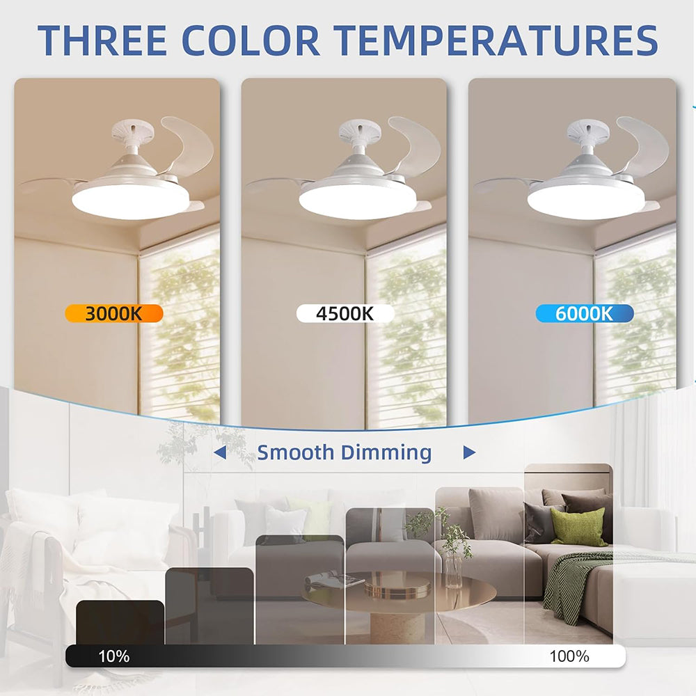 etractable Ceiling Fans with Lights and Remote, 22.5 Inch Low Profile Ceiling Fans, Fandelier Ceiling Fan with Light, 3000-8000K Dimmable Flush Mount Celling Fan, Timer Setting, Low Noise