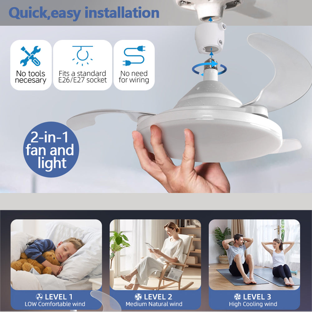 etractable Ceiling Fans with Lights and Remote, 22.5 Inch Low Profile Ceiling Fans, Fandelier Ceiling Fan with Light, 3000-8000K Dimmable Flush Mount Celling Fan, Timer Setting, Low Noise