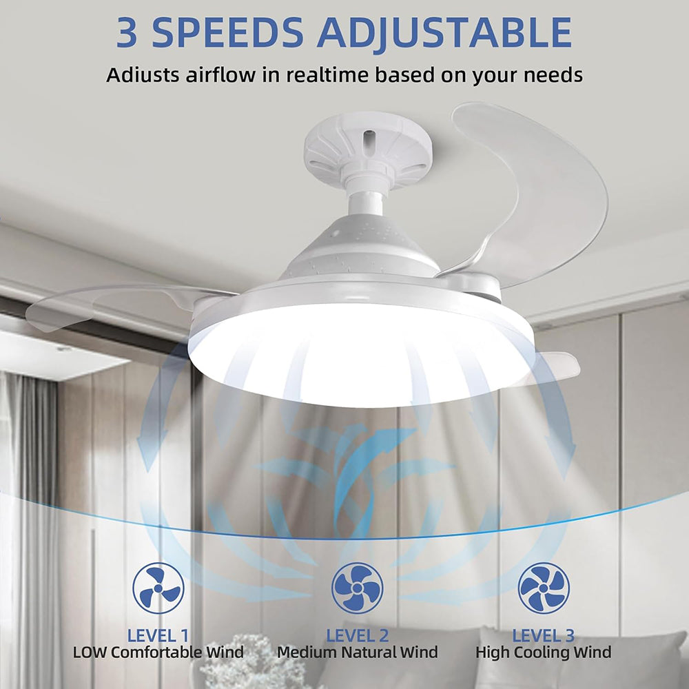 etractable Ceiling Fans with Lights and Remote, 22.5 Inch Low Profile Ceiling Fans, Fandelier Ceiling Fan with Light, 3000-8000K Dimmable Flush Mount Celling Fan, Timer Setting, Low Noise