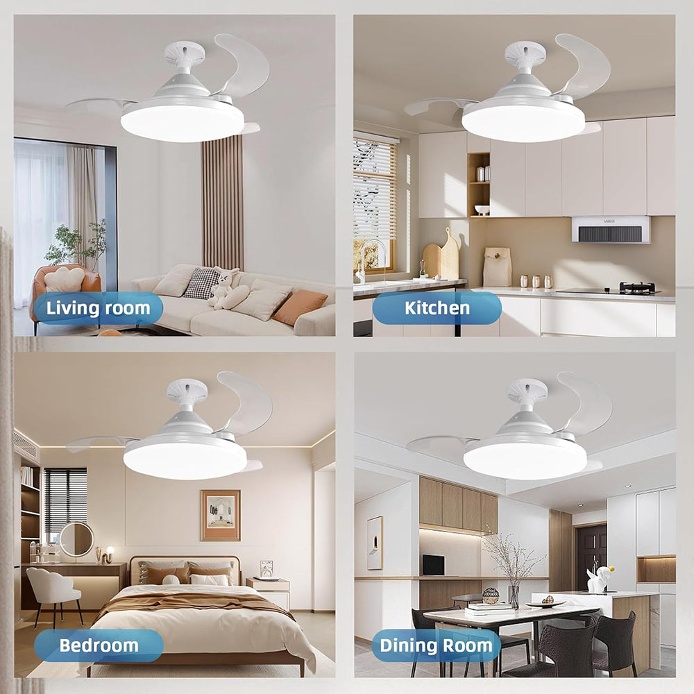 etractable Ceiling Fans with Lights and Remote, 22.5 Inch Low Profile Ceiling Fans, Fandelier Ceiling Fan with Light, 3000-8000K Dimmable Flush Mount Celling Fan, Timer Setting, Low Noise