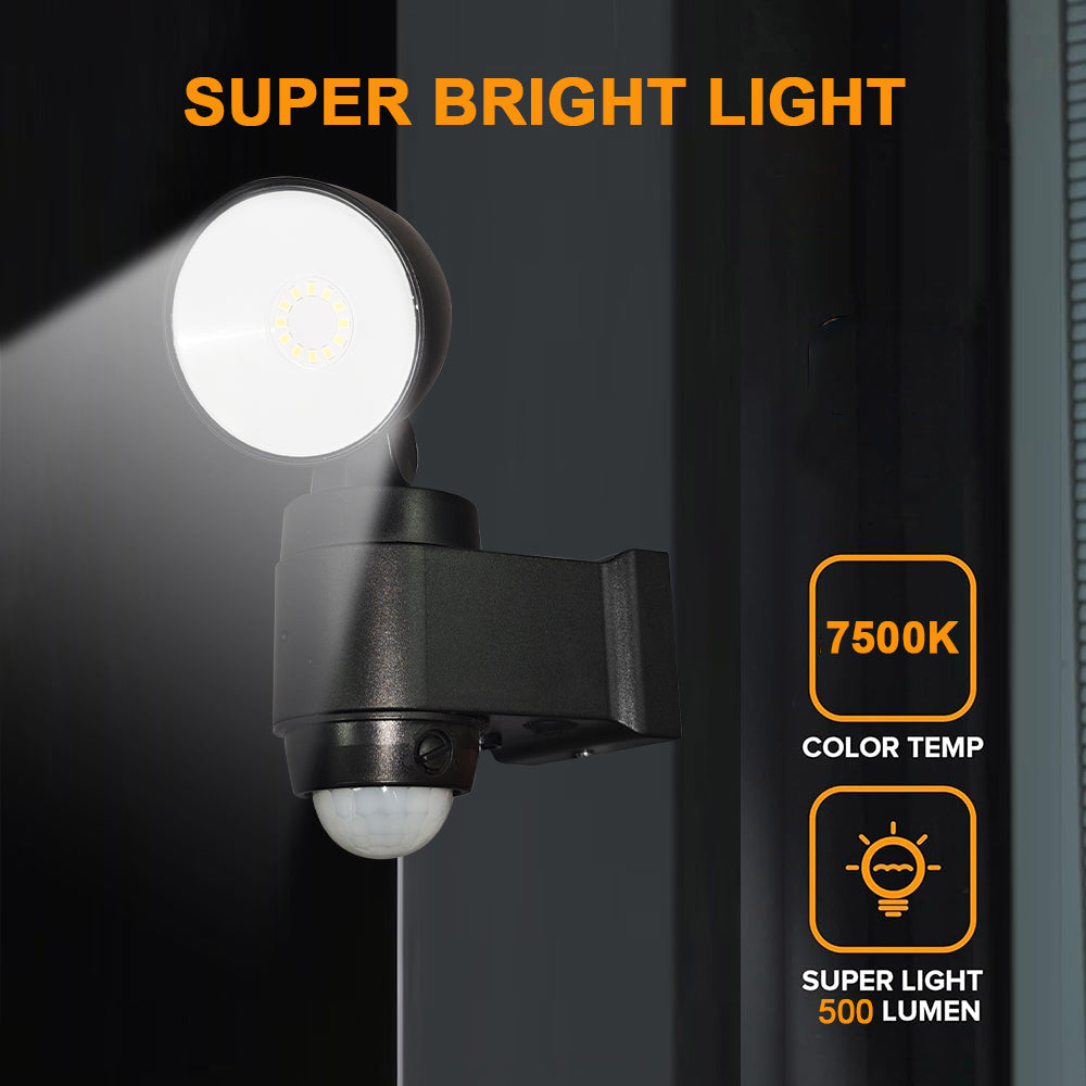 500 Lumen LED Security Lights Motion Sensor Light Outdoor, 5000K Daylight, IP65 Waterproof, Dusk to Dawn, Hardwired Motion Detector Flood Light for Garage, Yard, Porch-Black
