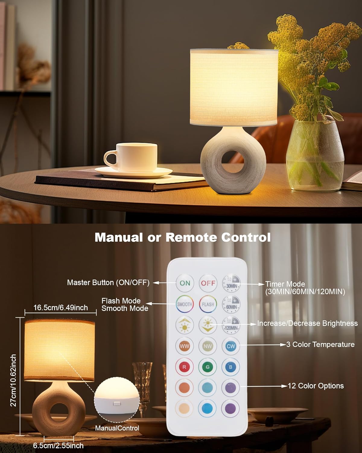 Cordless Table Lamp with Remote, Denali Grey