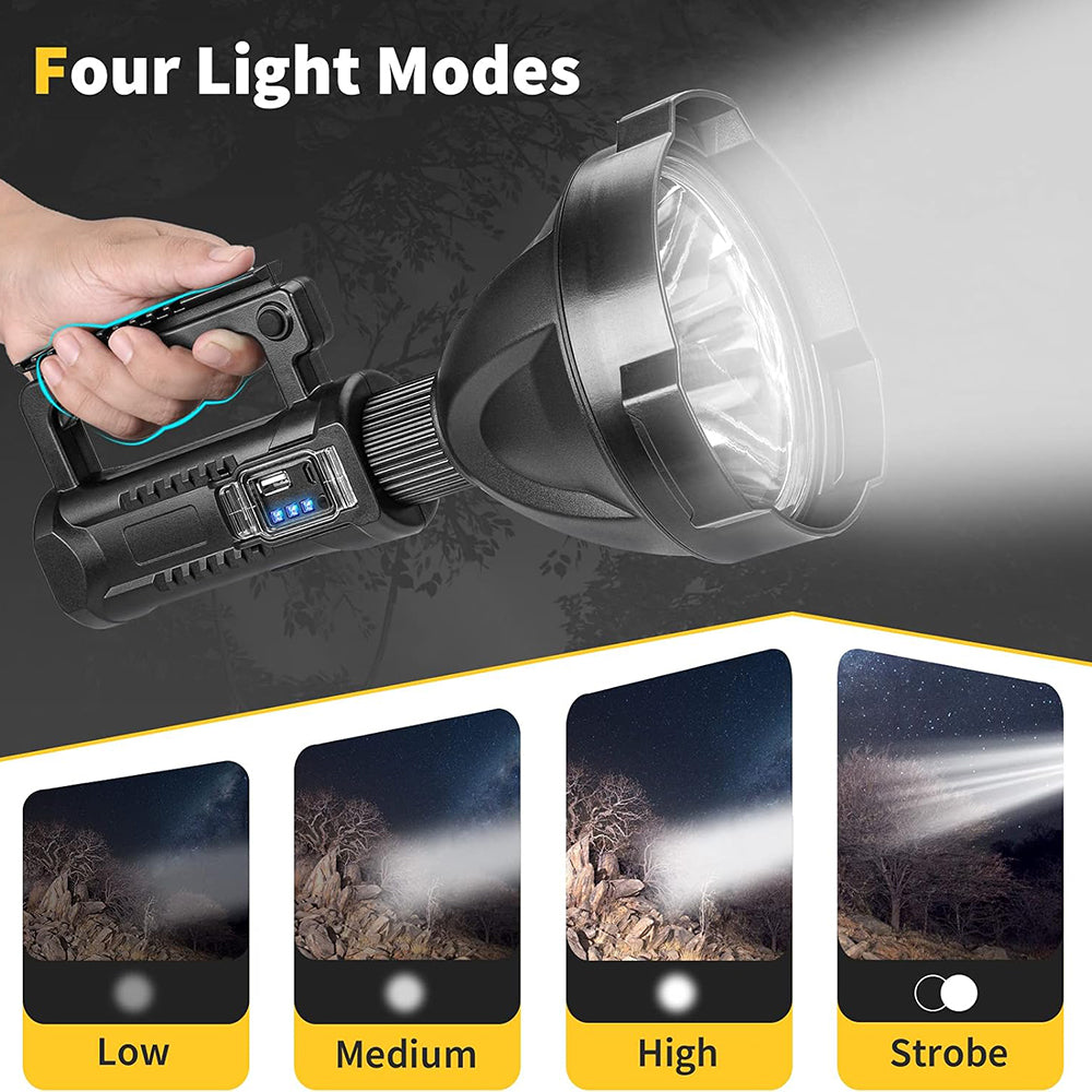 Rechargeable Spotlight Flashlight High Lumens, 3000 Lumens Super Bright Led Searchlight with Tripod and USB Output, IPX5 Waterproof 4 Modes Handheld Spotlight for Camping Hiking