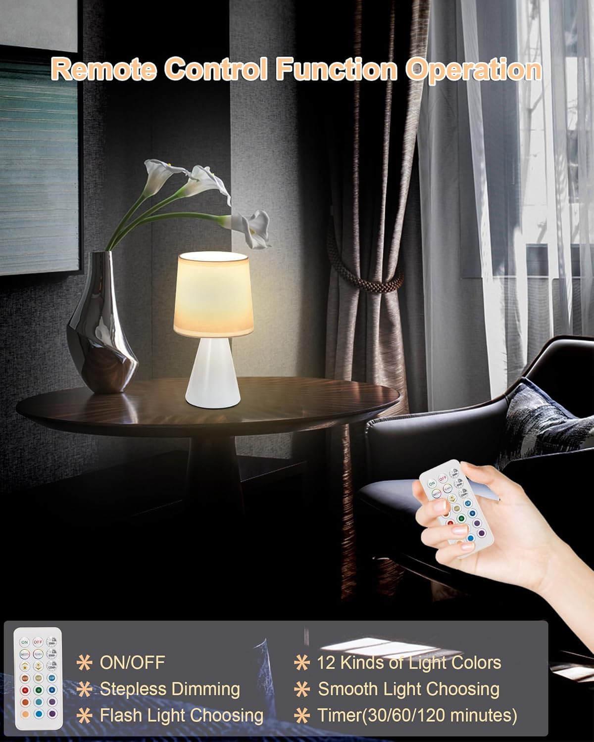 Cordless Table Lamp with Remote, Pikes White