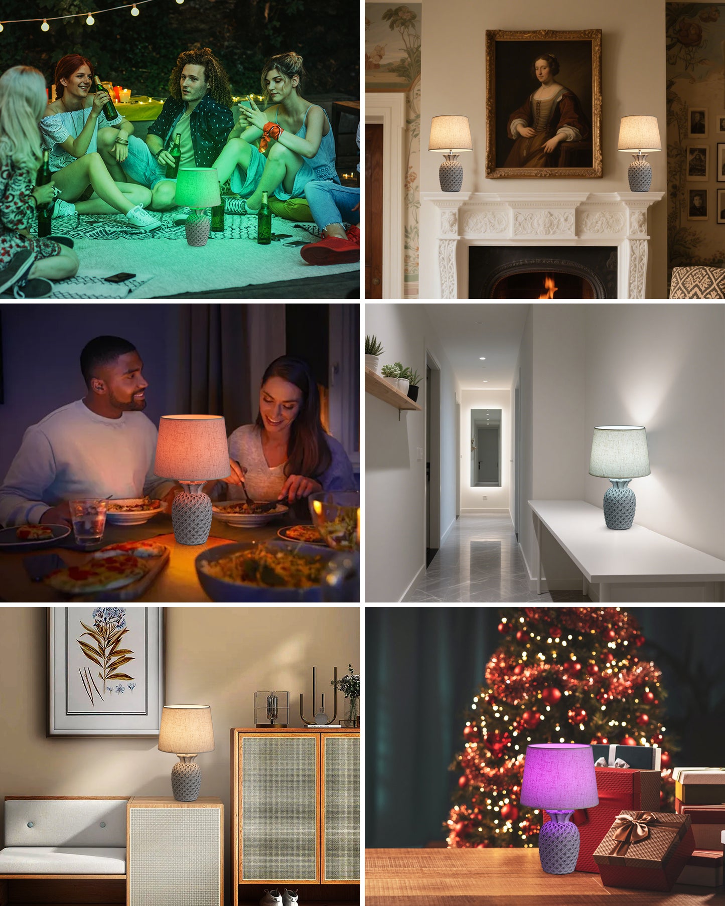 Cordless Table Lamp with Remote, Ceramic Pineapple Lamp