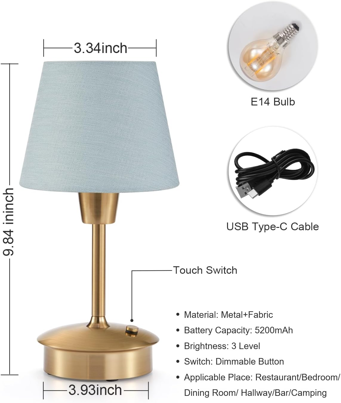 Cordless Table Lamp, Small Crane Blue