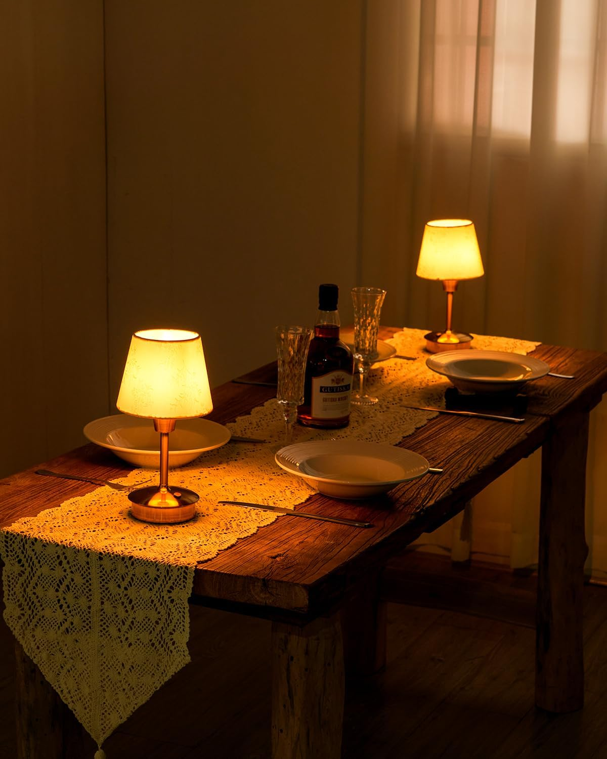 Pack of 2 Cordless Table Lamp, Small Crane Champagne