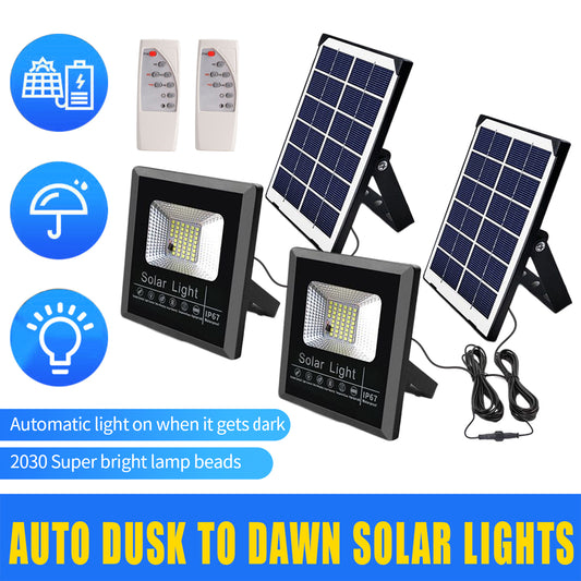2 Pack Solar Flood Lights Outdoor, 3500LM Auto Dusk to Dawn Solar Lights Waterproof, Ultra Bright Solar Security Flood Light with Time Control Perfect for Barn, Garage, Warehouse, Yard, Garden