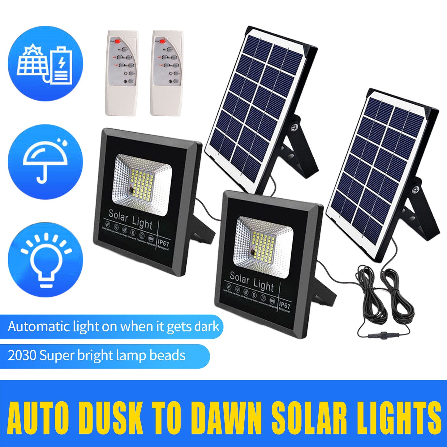2 Pack Solar Flood Lights Outdoor, 3500LM Auto Dusk to Dawn Solar Lights Waterproof, Ultra Bright Solar Security Flood Light with Time Control Perfect for Barn, Garage, Warehouse, Yard, Garden