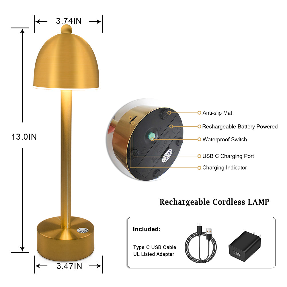 Cordless Table Lamp Mushroom Gold