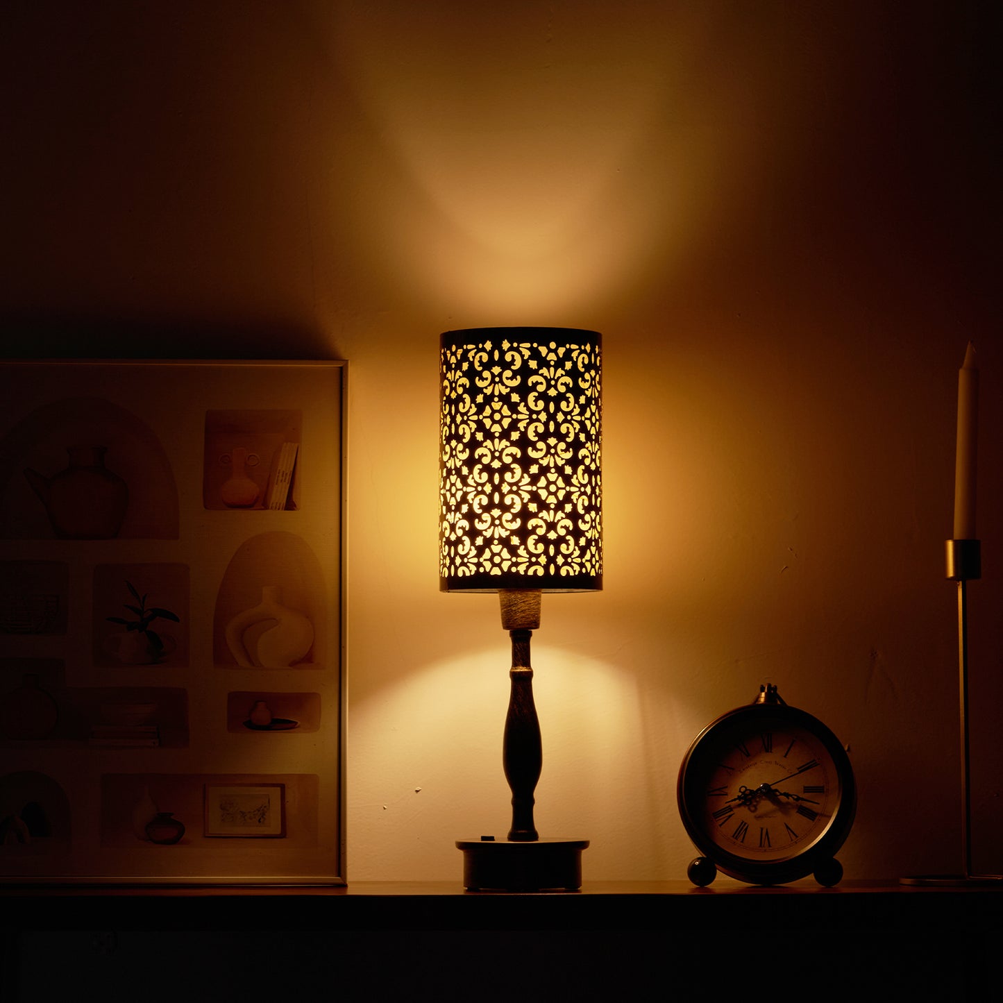 Cordless Table Lamp, Phoenix Flowers, Bronze