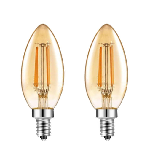 5V E14 Base LED Bulbs, 2700K, Dimmable, Amber Glass Bulb C35 (2Pack)