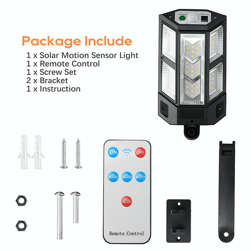 ikaufen LED Solar Wall Light , IP65 Waterproof Solar Flood Lights Outdoor Motion Sensor with Remote Control, Dusk to Dawn Solar Street Light for Garden Yard Parking Lot
