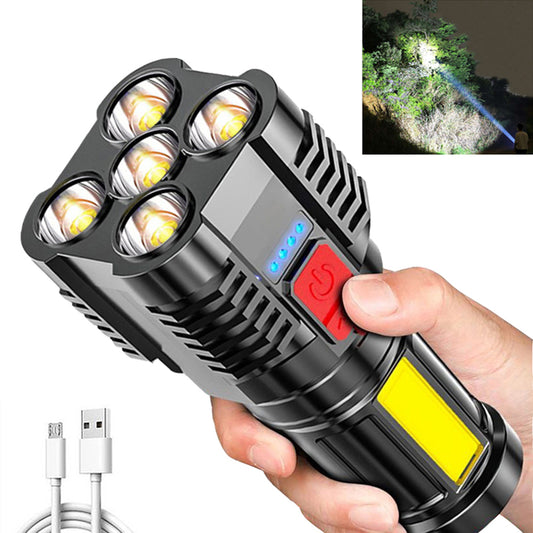 Rechargeable Tactical Flashlight with Advanced COB LED Tech – USB Rechargeable Flashlights, Water-Resistant Work Light, 3 Light Settings, Emergency Floodlight, Real-Time Power Monitoring