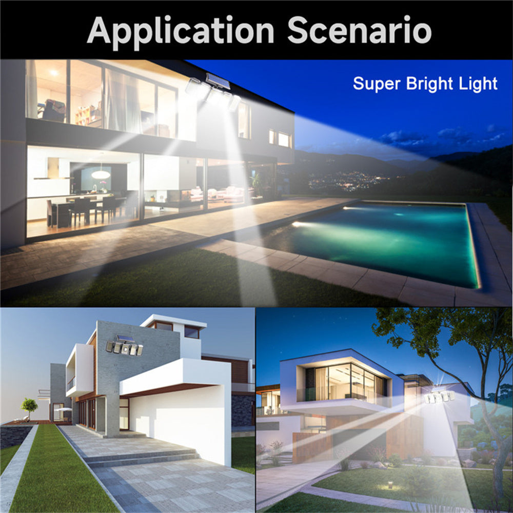 2 Pack Solar Lights Outdoor 300 LED 7000K Motion Sensor Lights, Bright Solar Flood Lights Waterproof 270° Wide Angle Illumination, 5 Heads Solar Security Wall Lights for Garage Yard Patio