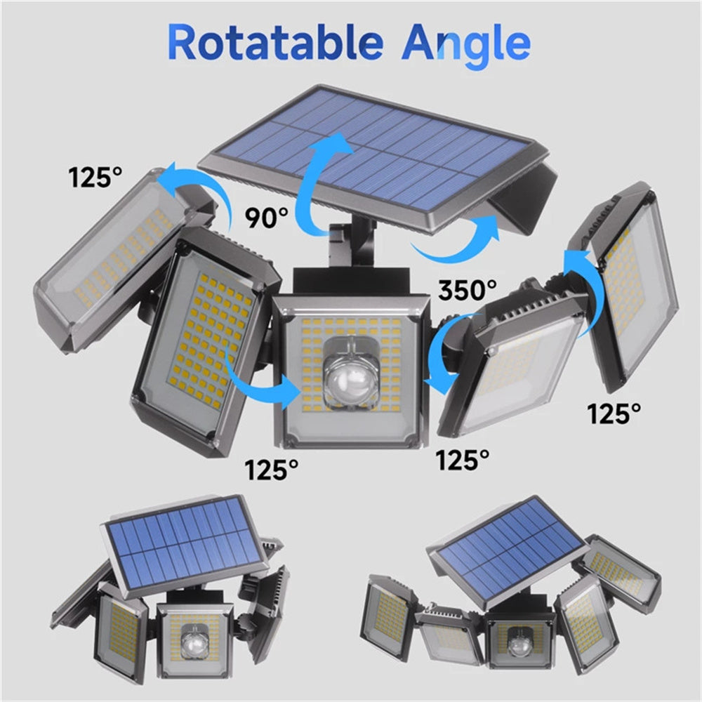 2 Pack Solar Lights Outdoor 300 LED 7000K Motion Sensor Lights, Bright Solar Flood Lights Waterproof 270° Wide Angle Illumination, 5 Heads Solar Security Wall Lights for Garage Yard Patio