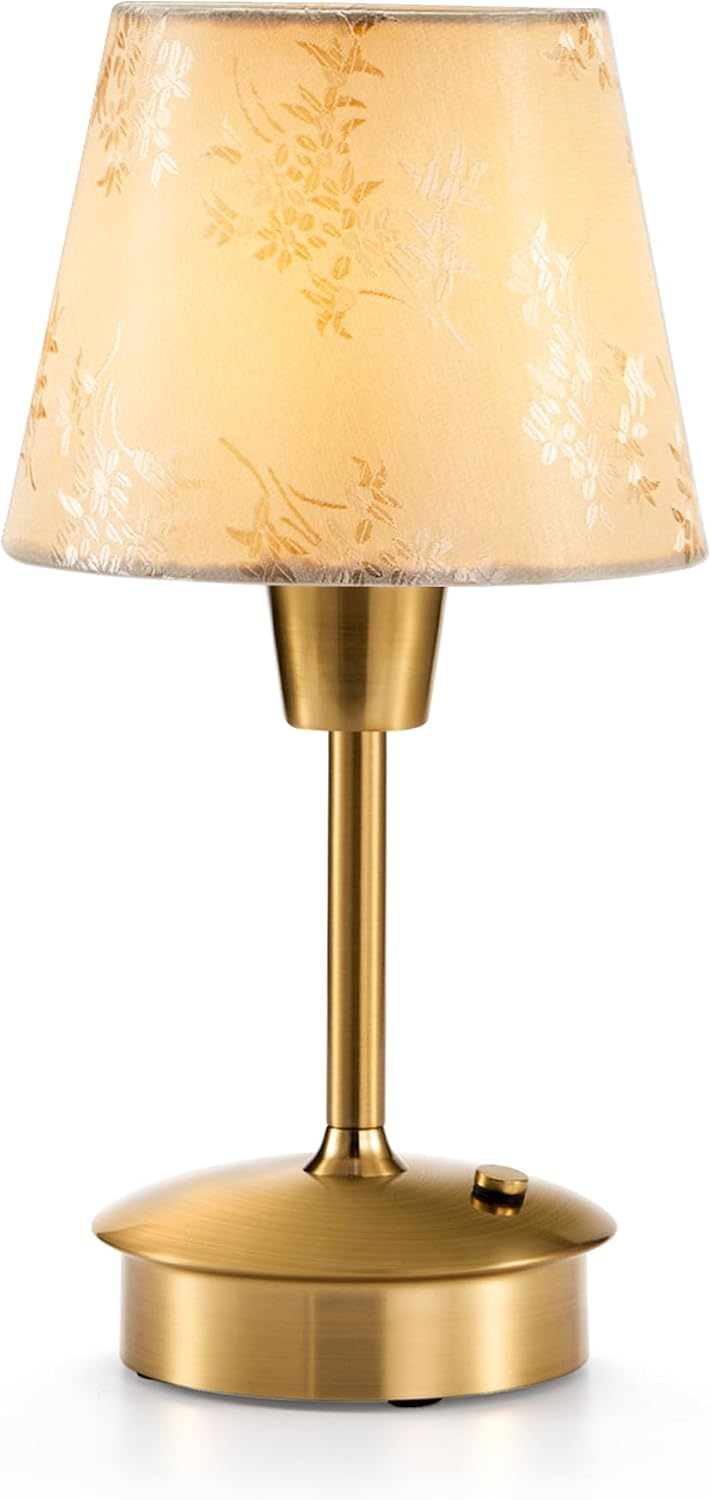 Cordless Table Lamp, Small Crane Champagne Embroidered