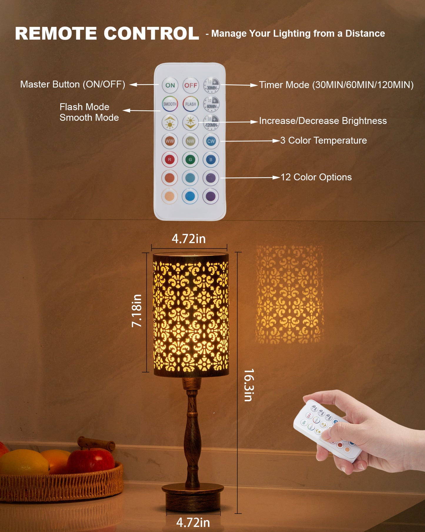 Cordless Table Lamp with Remote, Phoenix Flowers
