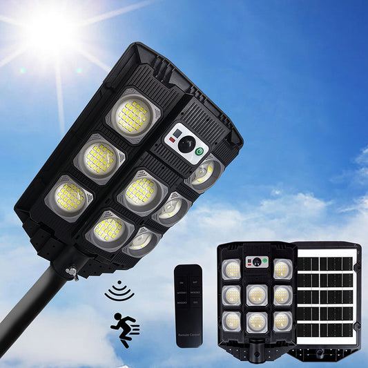 3600W Solar Street Lights Outdoor Waterproof, Solar Powered Light Outside, Solar Parking Lot Light Dusk to Dawn, Remote Control, Motion Sensing, Pole or Wall Mounted, Long Lasting, High Bright
