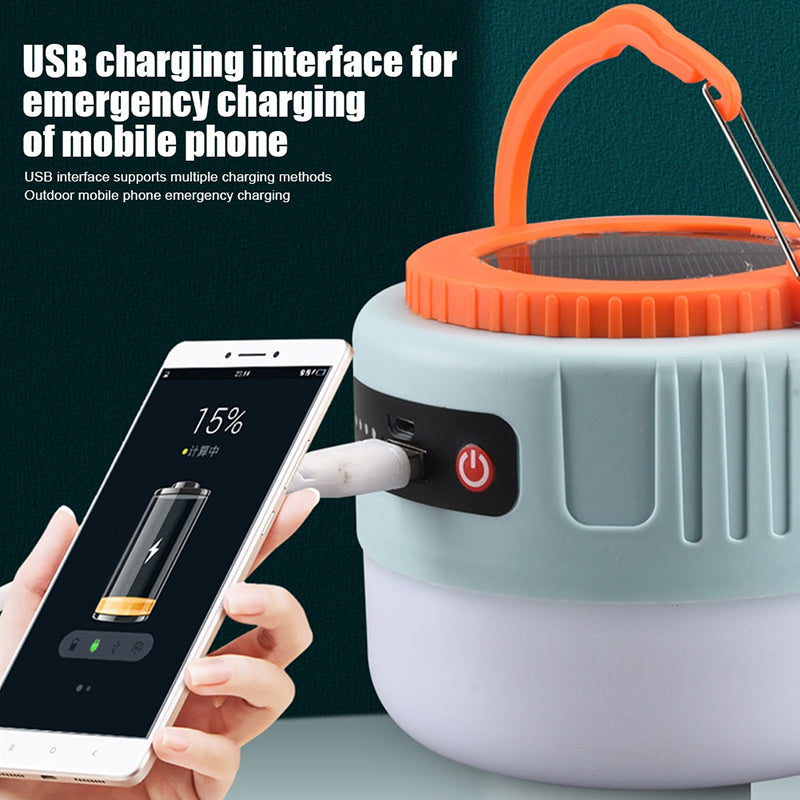 Solar Camping Lantern with Remote Control, Hanging Light with Solar Panel, 1200mA Waterproof Rechargeable Lanterns, Flashlight Power Display USB Port, Equipment for Hiking Tent Camping Power outages