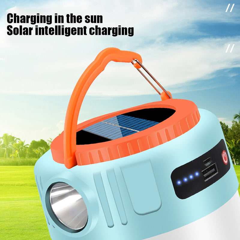 Solar Camping Lantern with Remote Control, Hanging Light with Solar Panel, 1200mA Waterproof Rechargeable Lanterns, Flashlight Power Display USB Port, Equipment for Hiking Tent Camping Power outages