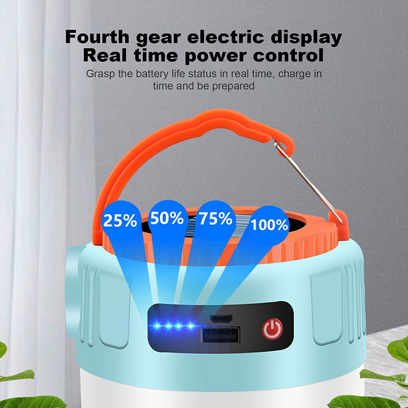 Solar Camping Lantern with Remote Control, Hanging Light with Solar Panel, 1200mA Waterproof Rechargeable Lanterns, Flashlight Power Display USB Port, Equipment for Hiking Tent Camping Power outages