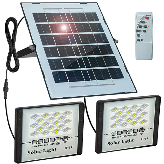 2 Pack 100W LED Solar Flood Lights Outdoor with Remote,Dusk to Dawn Solar Security Street Light Waterproof IP67 for Fence,Garden,Pool,Barn,Lawn,Flag Pole White