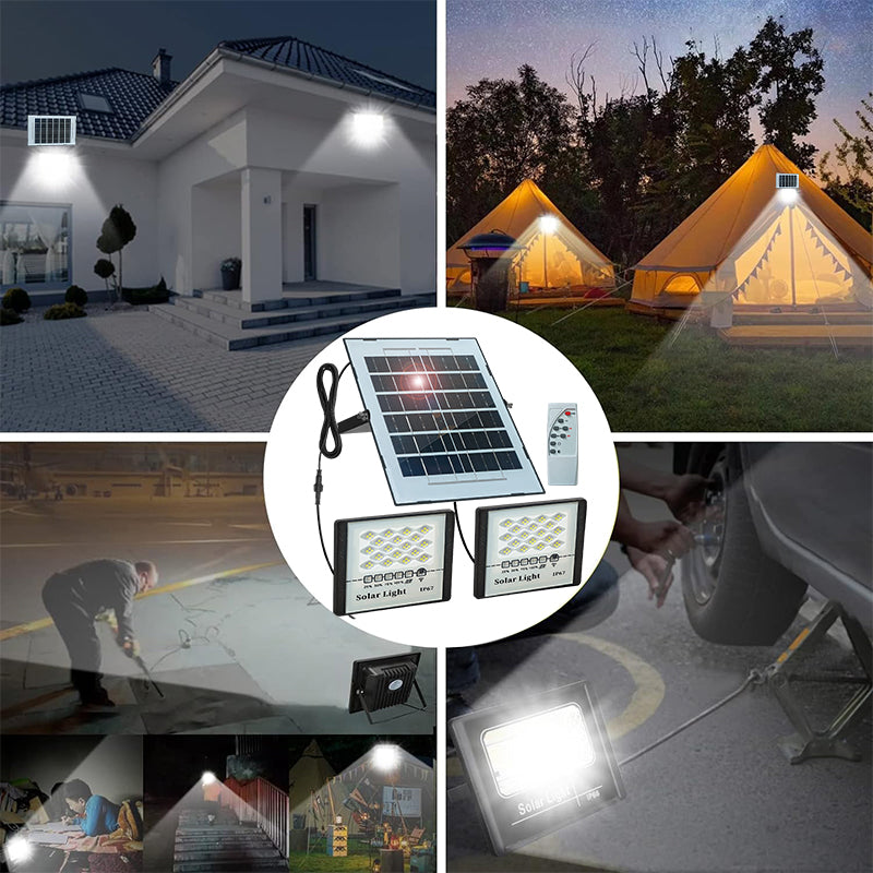 2 Pack 100W LED Solar Flood Lights Outdoor with Remote,Dusk to Dawn Solar Security Street Light Waterproof IP67 for Fence,Garden,Pool,Barn,Lawn,Flag Pole White