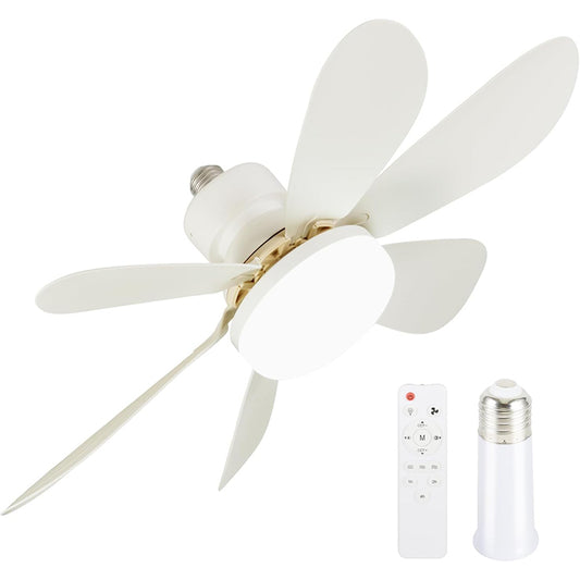 20.5" Small Ceiling Fans with Lights, Socket Fan Light with Remote, 3 Colors 3000K-6500K Dimmable LED,1500 Lumens,E26 Base,Cordless Light Socket Fan, for Kitchen, Bedroom, Garage, Small Room
