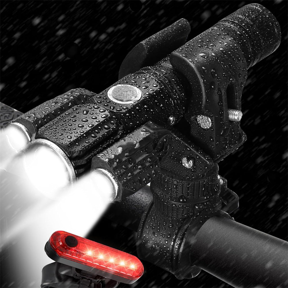 5 Mode Adjustable LED Flashlight & Bike Light Set - USB Rechargeable, IPX6 Waterproof, 360° Adjustable Aluminum Search Light with 3 LEDs, 2200mAh Battery, Fits All Bicycles for Outdoor & Cycling