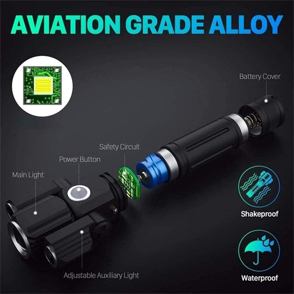 5 Mode Adjustable LED Flashlight & Bike Light Set - USB Rechargeable, IPX6 Waterproof, 360° Adjustable Aluminum Search Light with 3 LEDs, 2200mAh Battery, Fits All Bicycles for Outdoor & Cycling