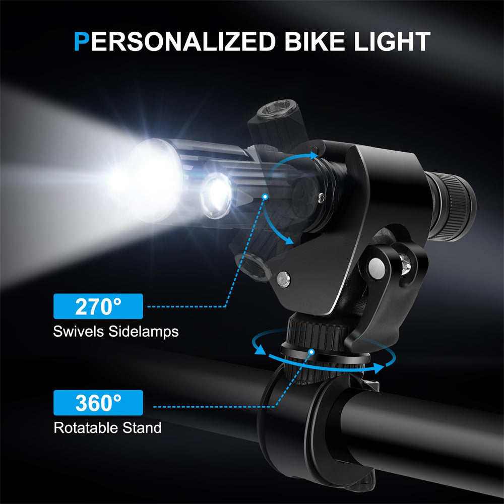 5 Mode Adjustable LED Flashlight & Bike Light Set - USB Rechargeable, IPX6 Waterproof, 360° Adjustable Aluminum Search Light with 3 LEDs, 2200mAh Battery, Fits All Bicycles for Outdoor & Cycling