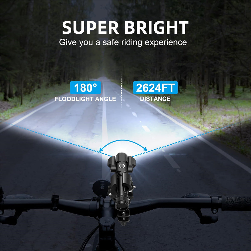 5 Mode Adjustable LED Flashlight & Bike Light Set - USB Rechargeable, IPX6 Waterproof, 360° Adjustable Aluminum Search Light with 3 LEDs, 2200mAh Battery, Fits All Bicycles for Outdoor & Cycling
