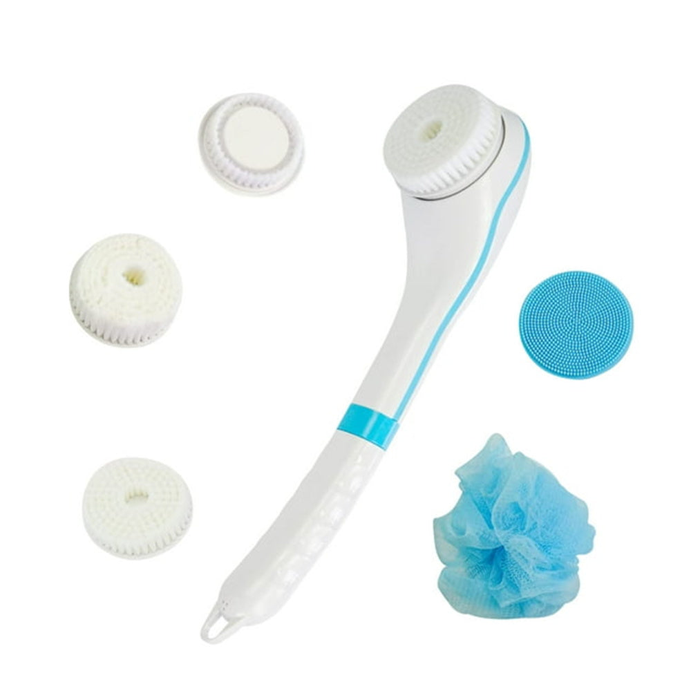5-in-1 Electric Body Brush, Rechargeable Bath Shower Brush with Long Handle, Waterproof Back Brush for Body Exfoliation and Massage Deep Cleansing Set